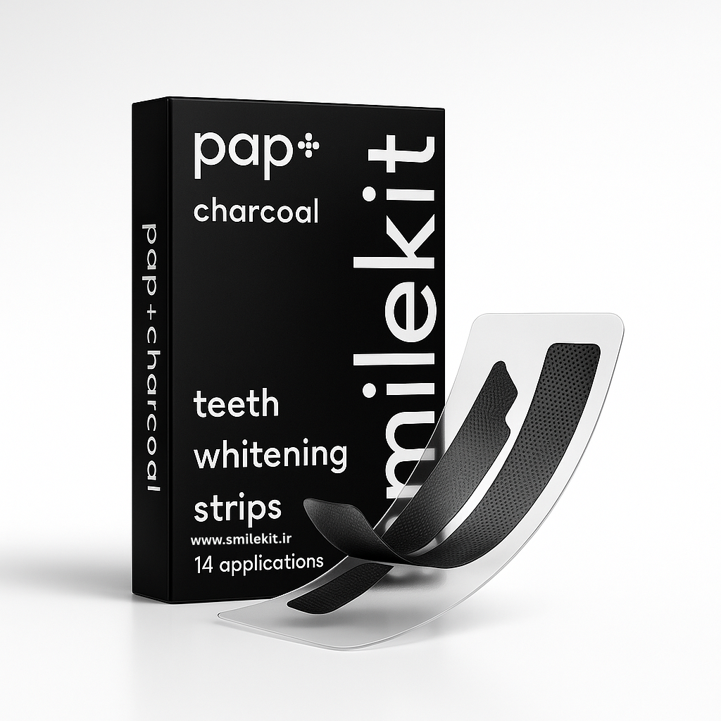 نوارهای سفید کننده دندان زغالی اسمایل کیت مدل دابل الاستیک ذغال فعال